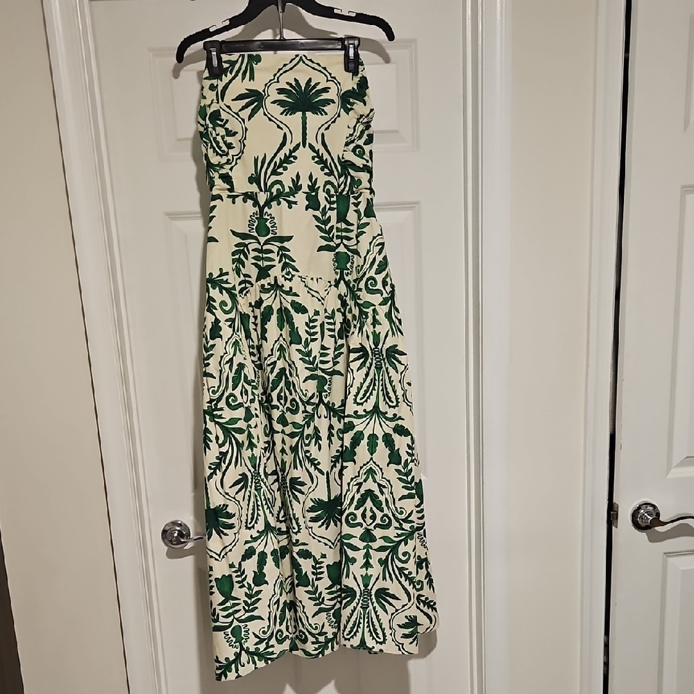 Strapless Maxi Dress in Green and Cream